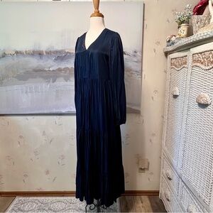 MITTOSHOP Maxi Dress Peasant Boho GOTH Size L Blue Tiered‎ Ruffled Long Sleeve